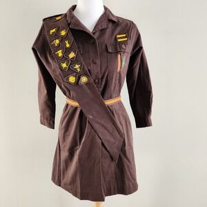 Vintage 80s Girl Guides Canada Brownie Uniform Dress Sash 26 Badges Alfred Sung